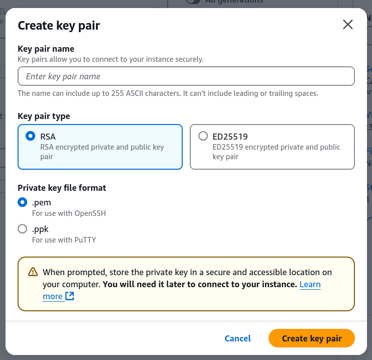 create key pair modal