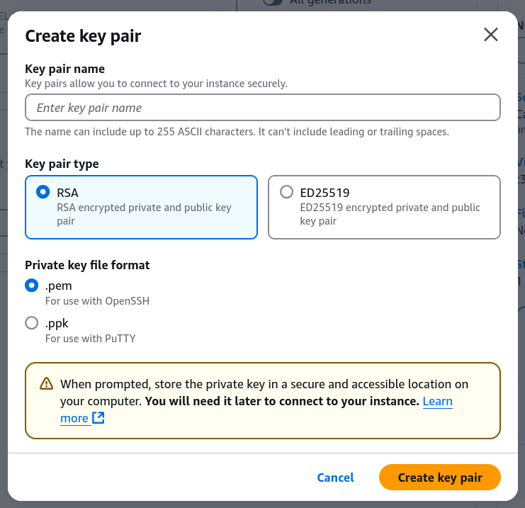 create key pair modal